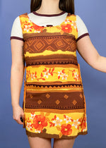 VINTAGE 90's Floral Bohemian Pattern Loose Mini Dress - S/M