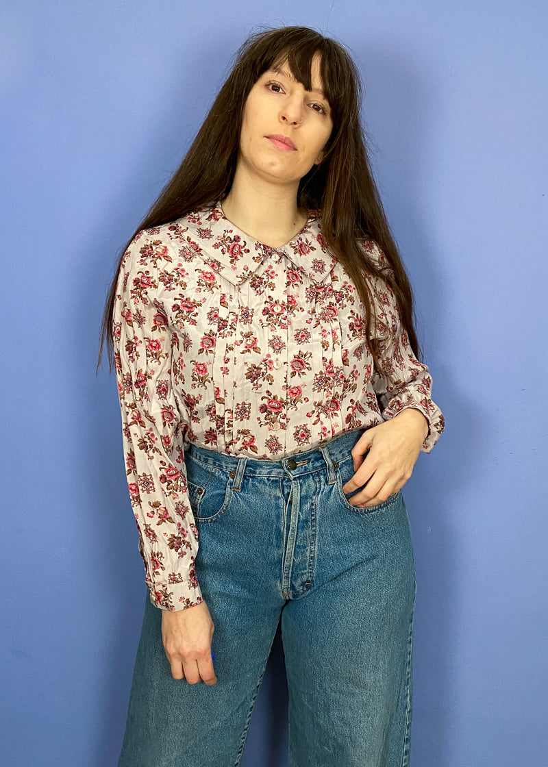 VINTAGE 90's Pinky Purple Floral Long Sleeve Shirt - S/M