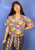 VINTAGE 80's Floral Print Cropped Shirt - S/M