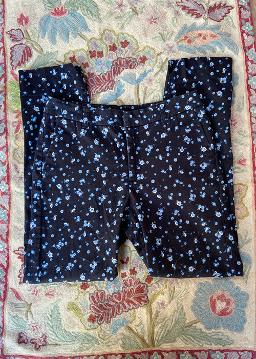 VINTAGE 90's Blue High Waisted Floral Trousers - XS/S