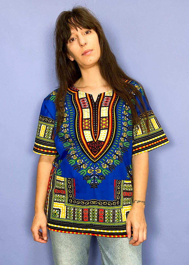 VINTAGE 90's African Print Tunic Top - M/L