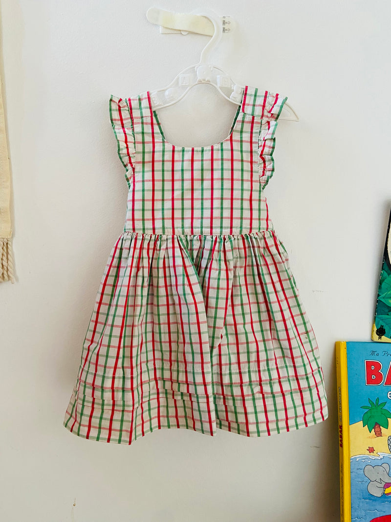 VINTAGE KIDS French Checked Pinafore Dress - 6 MONTHS
