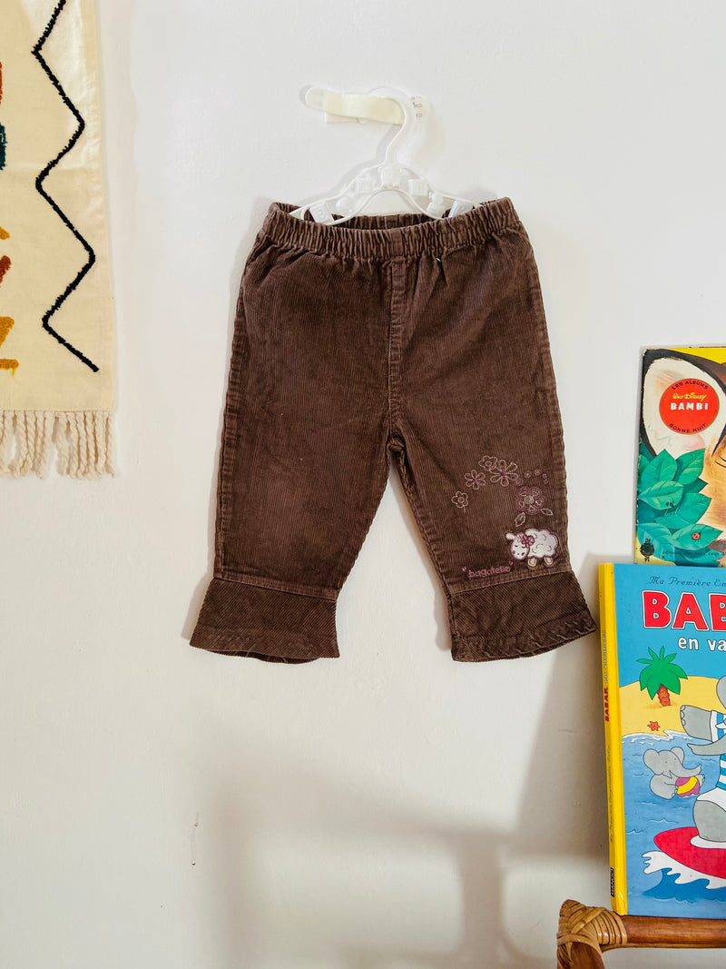 VINTAGE KIDS 90's Brown Cord Embroidered trousers - 12 MONTHS