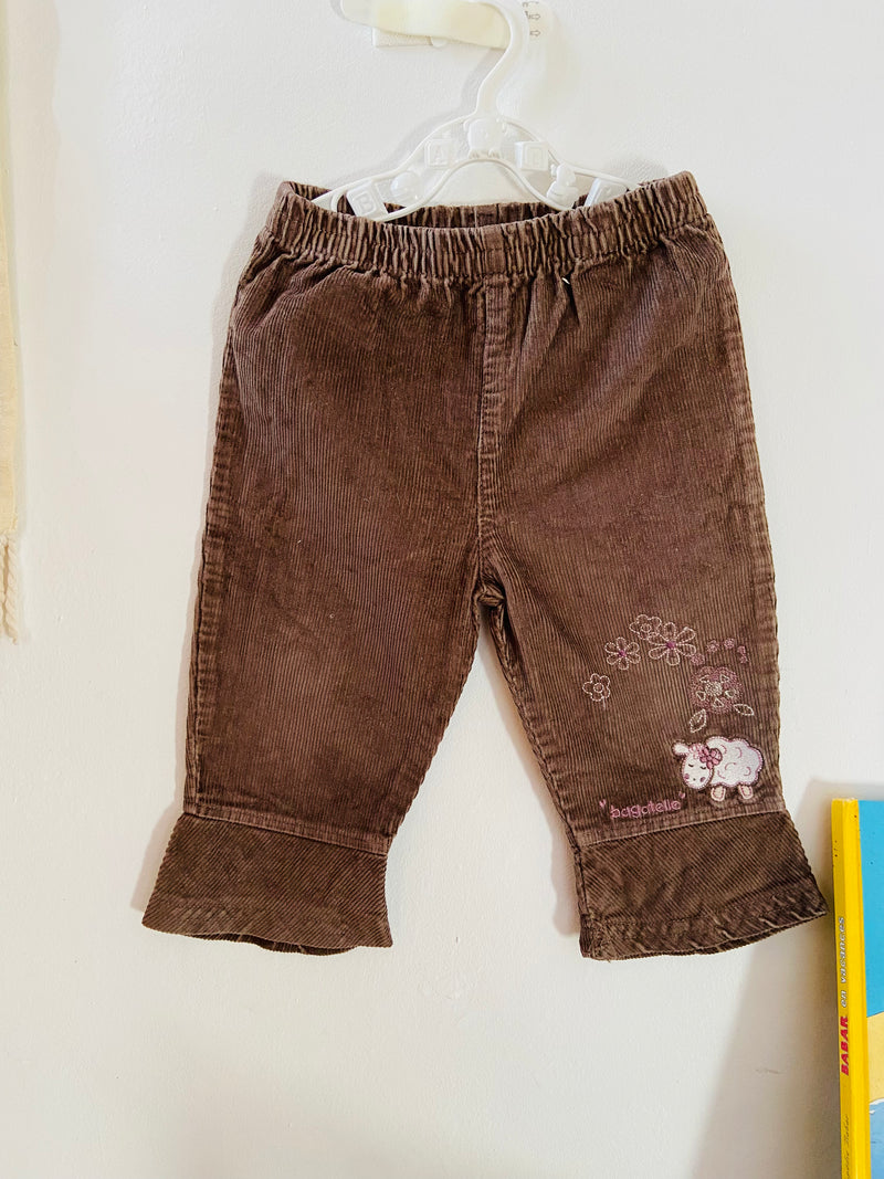 VINTAGE KIDS 90's Brown Cord Embroidered trousers - 12 MONTHS