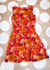 VINTAGE 80's Orange & Red Floral Pleated Mini Dress - XS