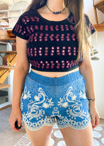 VINTAGE Y2K Blue Embroidered Shorts - S/M