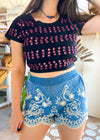 VINTAGE Y2K Blue Embroidered Shorts - S/M