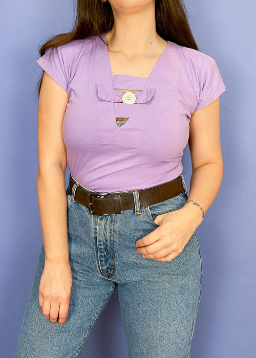 VINTAGE 80's Lilac Cut Out Short Sleeve Top - S
