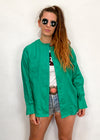 VINTAGE 80's Green Embroidered Long Sleeve Tunic - S/M