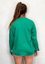 VINTAGE 80's Green Embroidered Long Sleeve Tunic - S/M